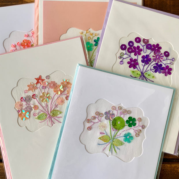 Spring Blooms Hand-Embroidered Greeting Cards