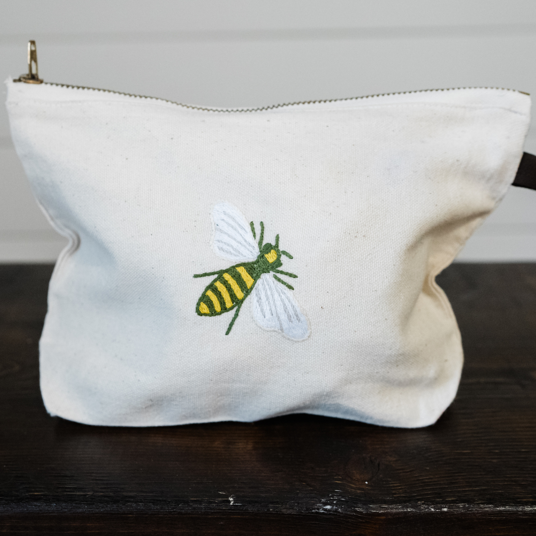 NEW! Embroidered Canvas Zipper Pouch