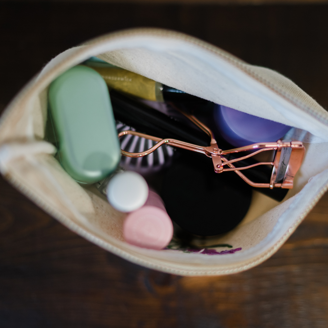 Embroidered Canvas Zipper Pouch - Tomato