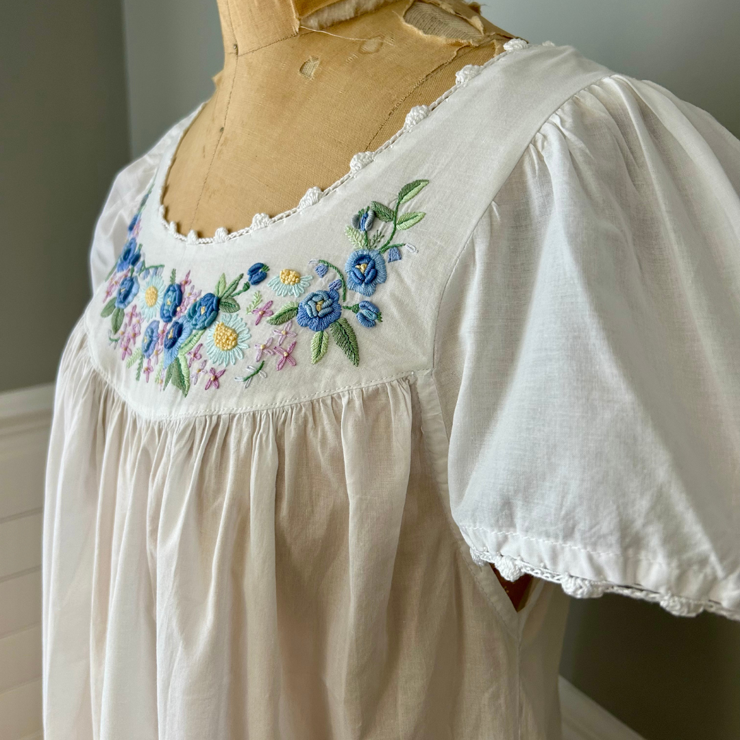Cap Sleeve Nightgown - Blue Rosebud