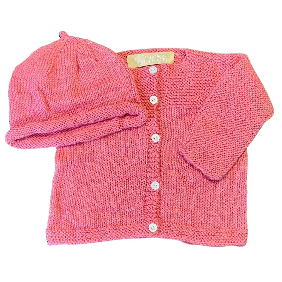 Hand-Knit Baby Sweater in Coral