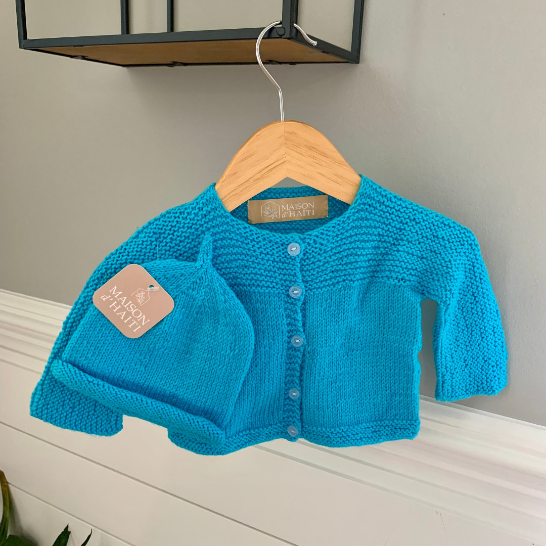 NEW! Hand-Knit Baby Sweater in Turquoise