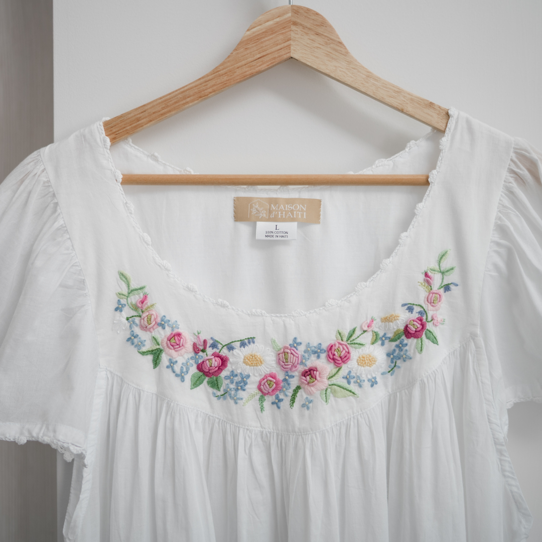 Cap Sleeve Garland Nightgown - Pink Rosebud