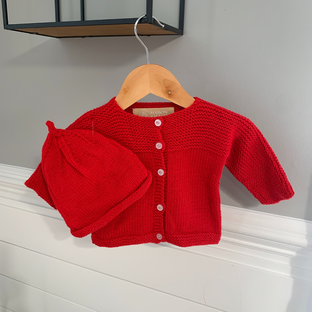 Hand-Knit Baby Sweater in Red