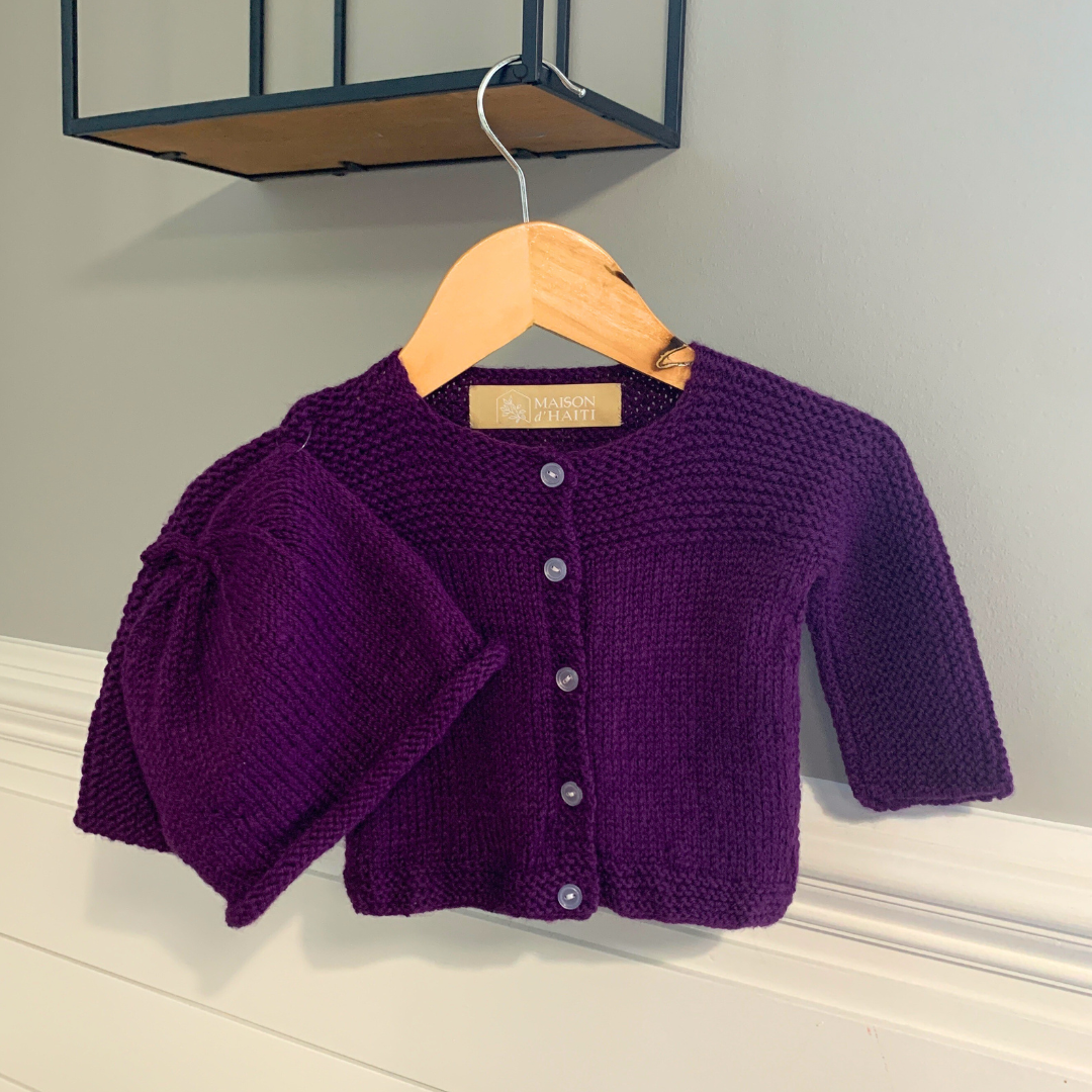 Hand-Knit Baby Sweater in Purple