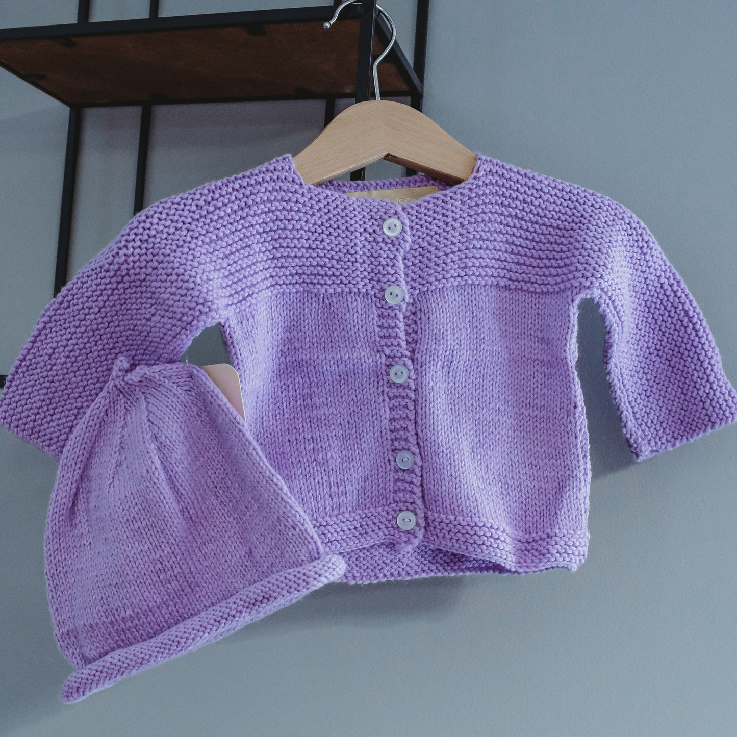 Hand-Knit Baby Sweater in Lavender