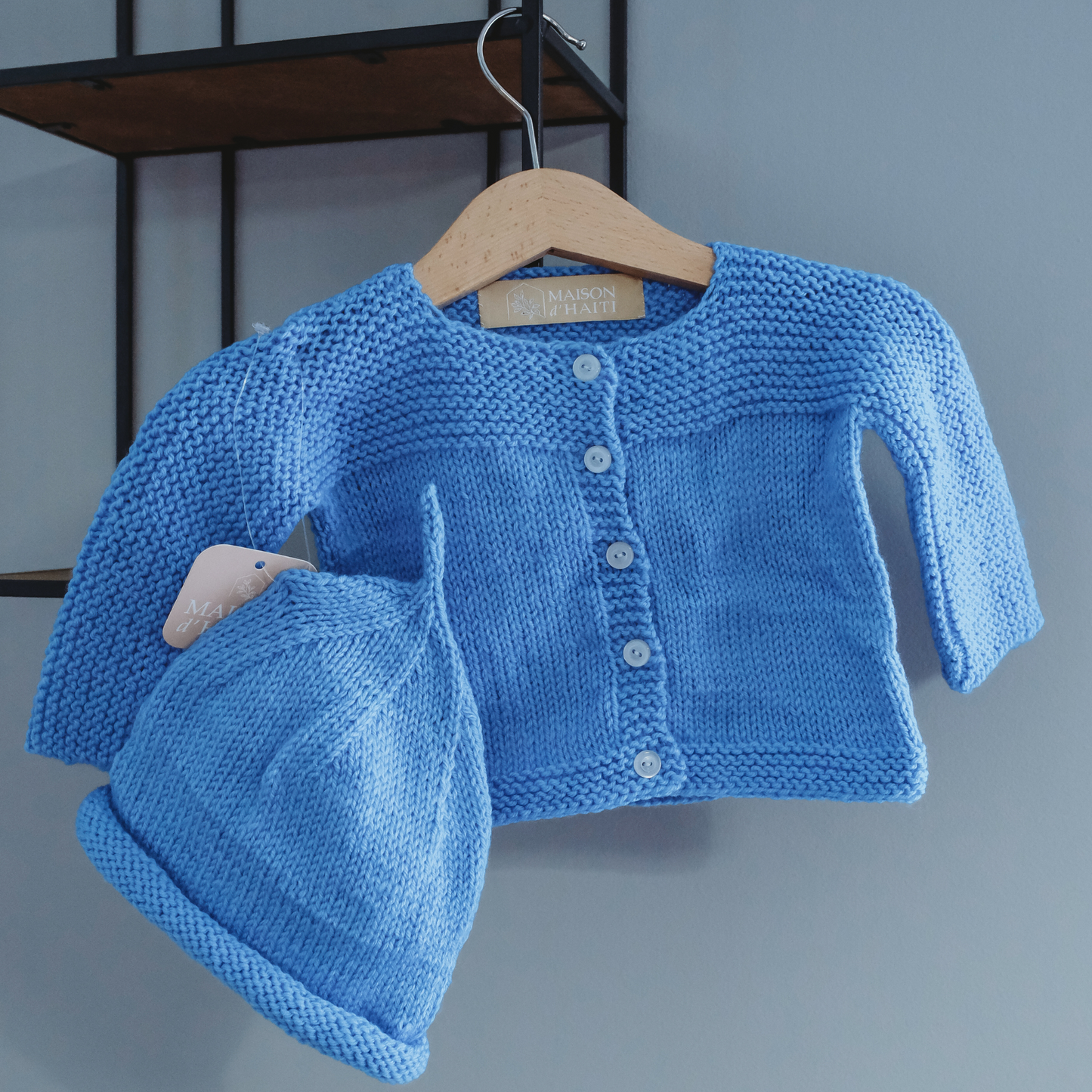 Hand-Knit Baby Sweater in Cornflower Blue