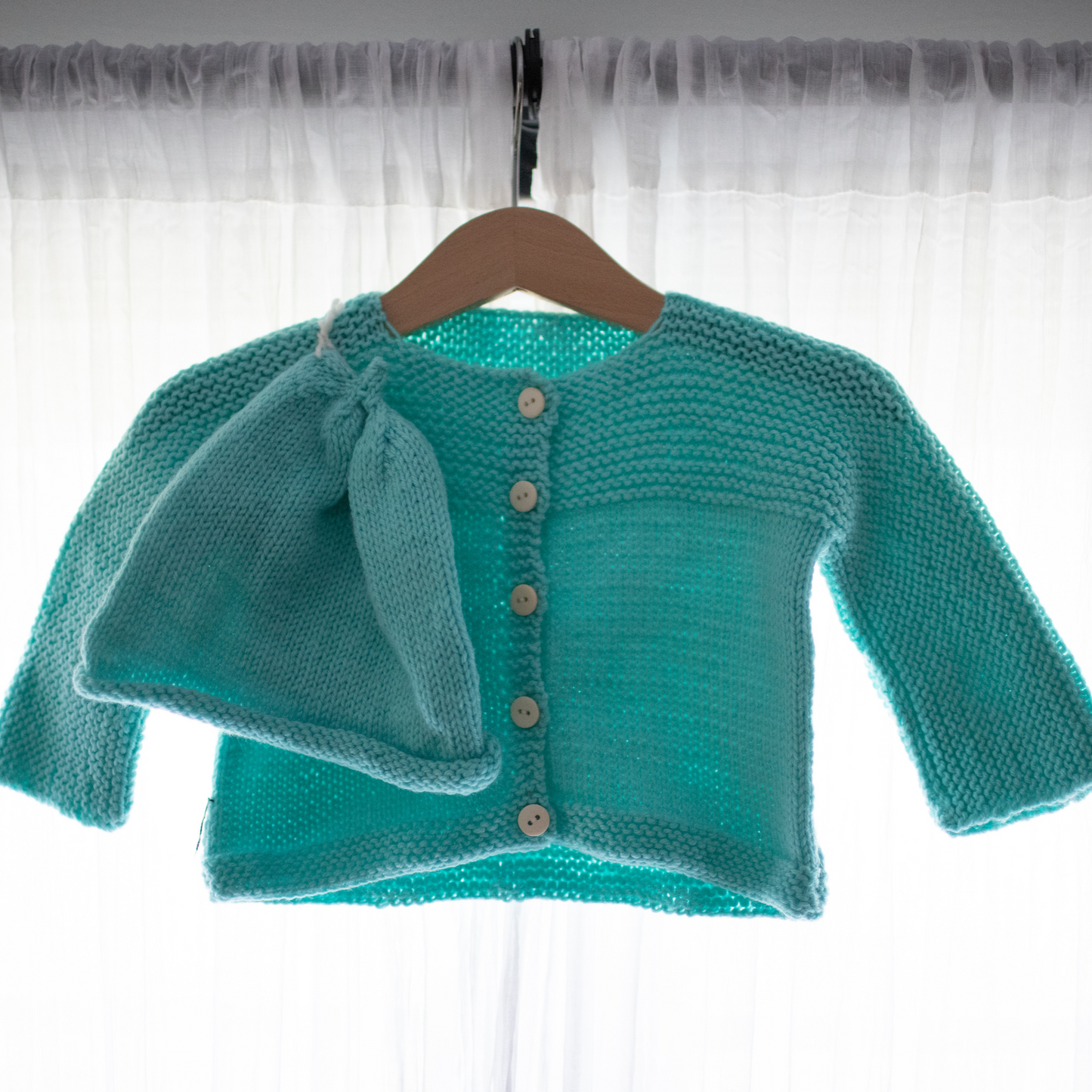 Hand-Knit Baby Sweater in Teal