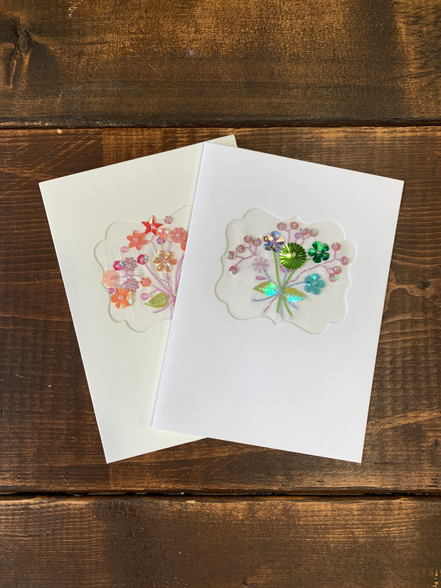 Spring Blooms Hand-Embroidered Greeting Cards