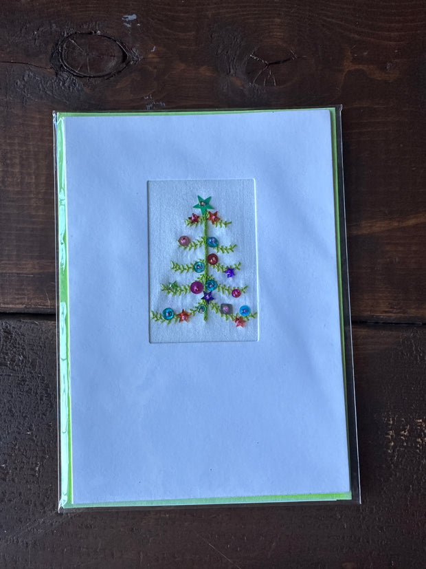 Christmas Tree Hand-Embroidered Greeting Cards