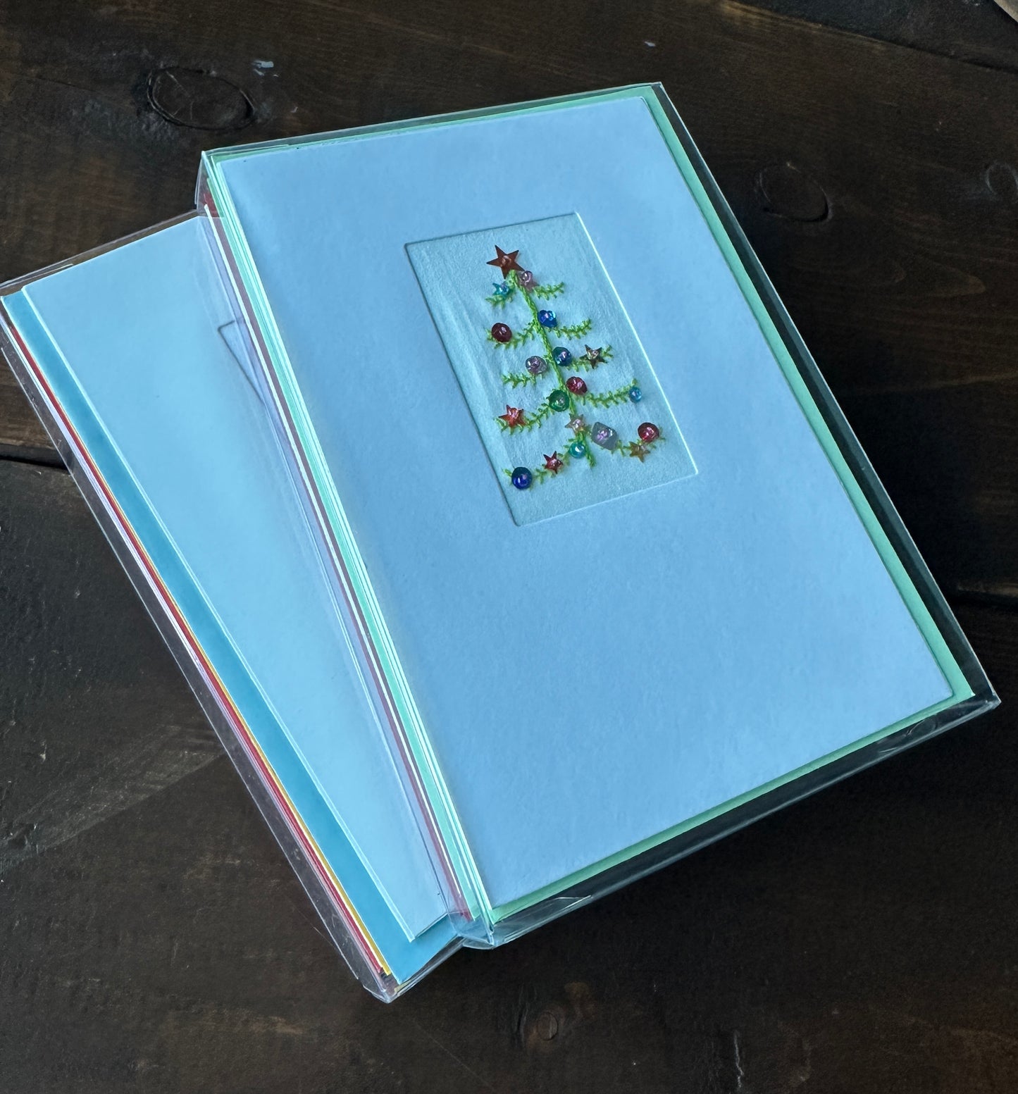 Christmas Tree Hand-Embroidered Greeting Cards