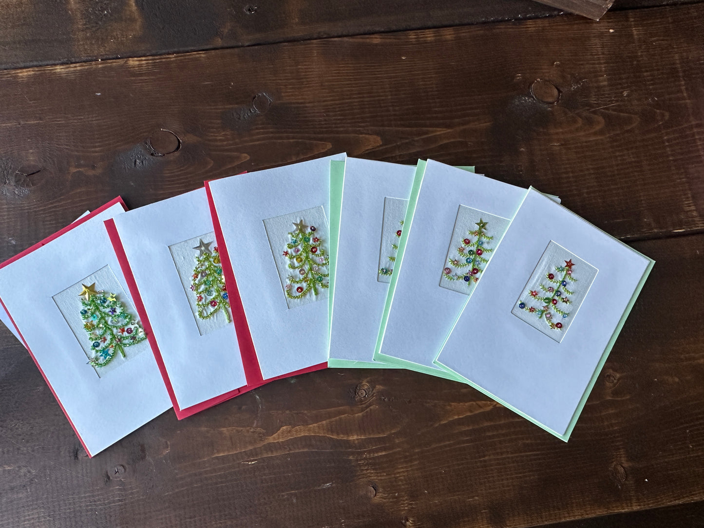 Christmas Tree Hand-Embroidered Greeting Cards