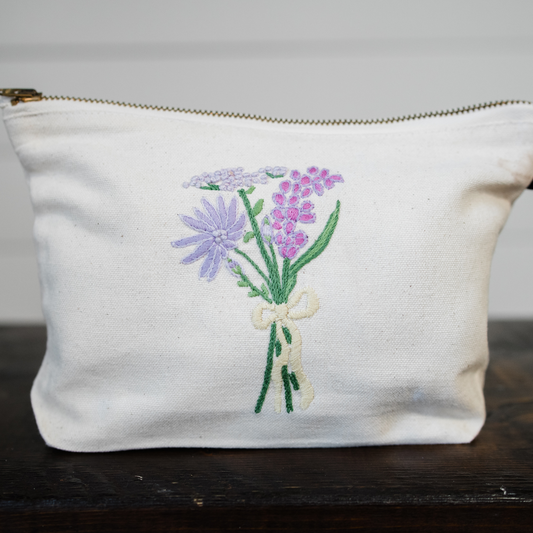 NEW! Embroidered Canvas Zipper Pouch