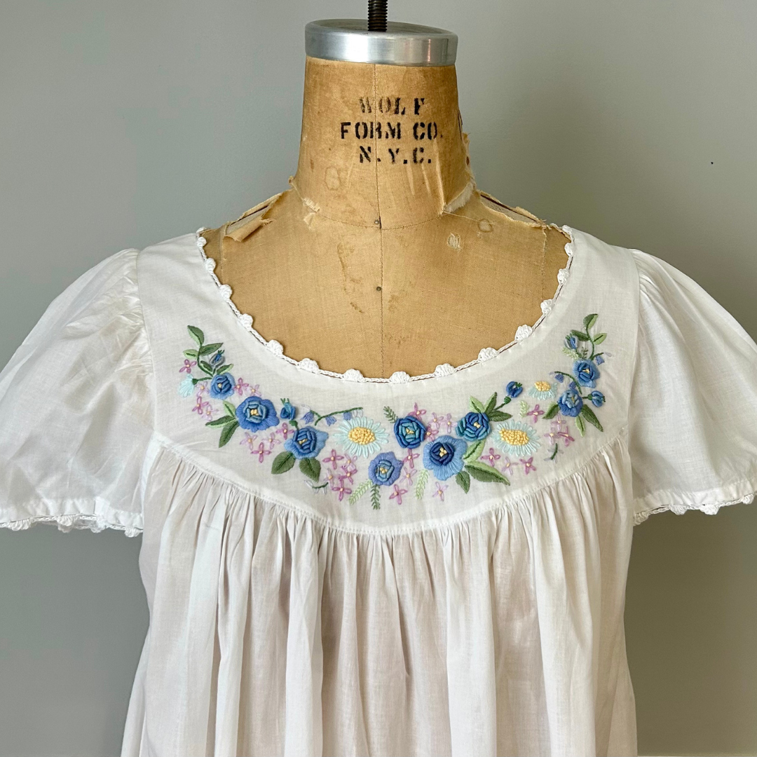 Cap Sleeve Nightgown - Blue Rosebud