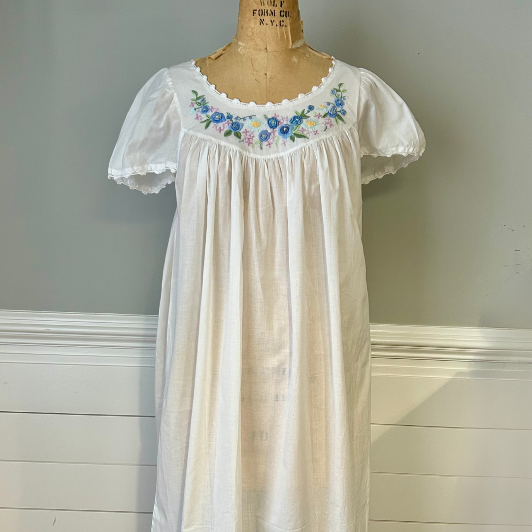 Cap Sleeve Nightgown - Blue Rosebud