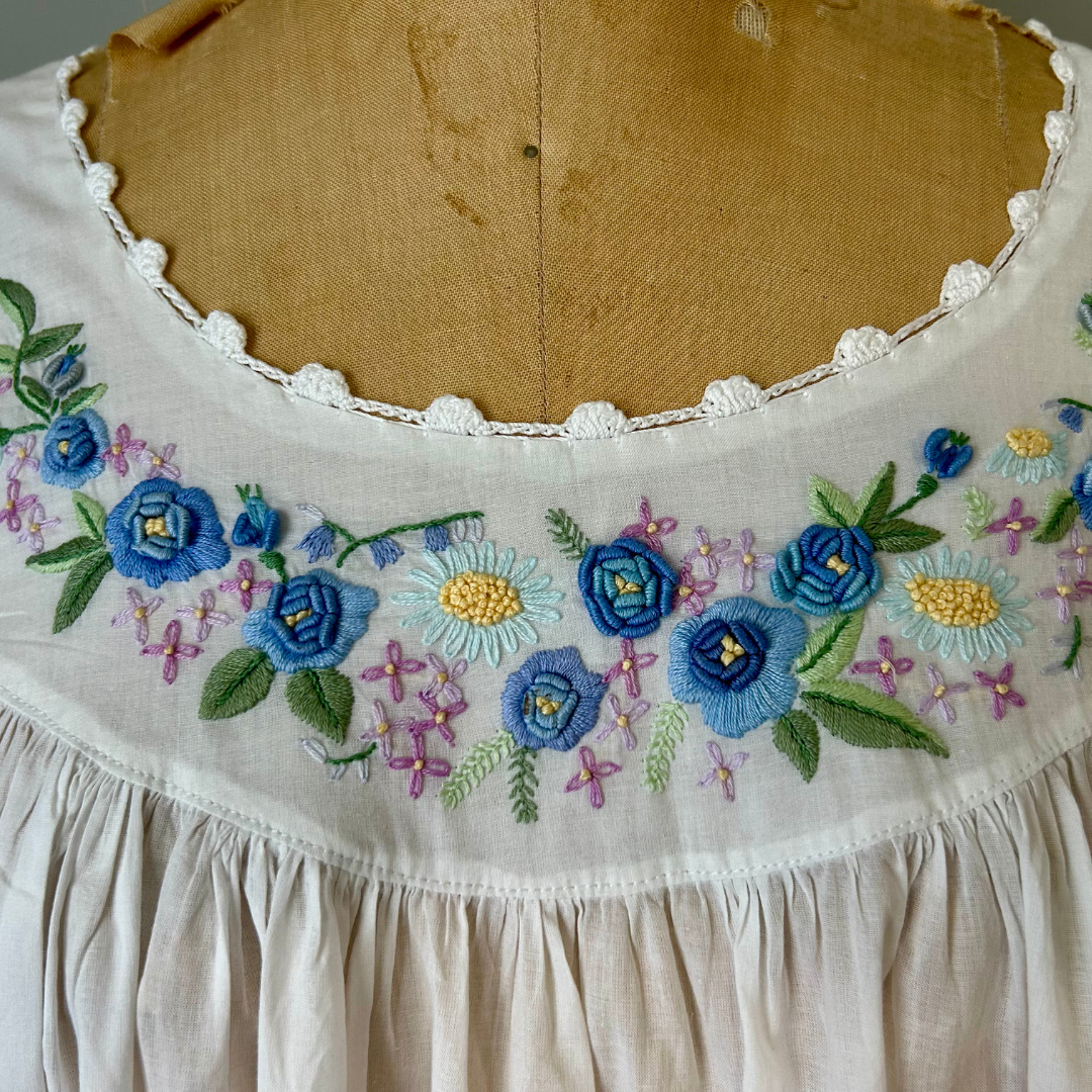 Cap Sleeve Nightgown - Blue Rosebud