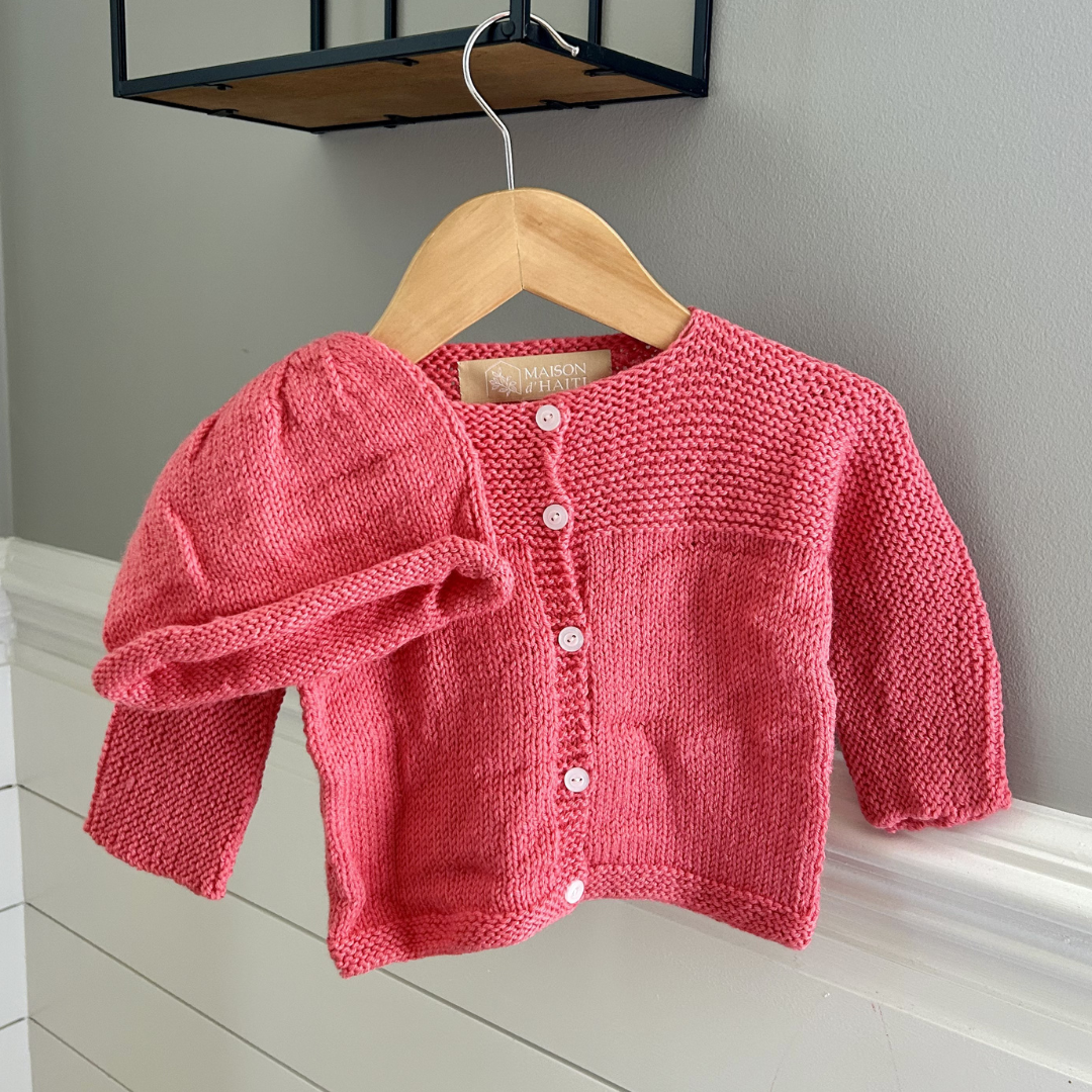 Hand-Knit Baby Sweater in Coral