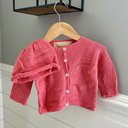 Hand-Knit Baby Sweater in Coral