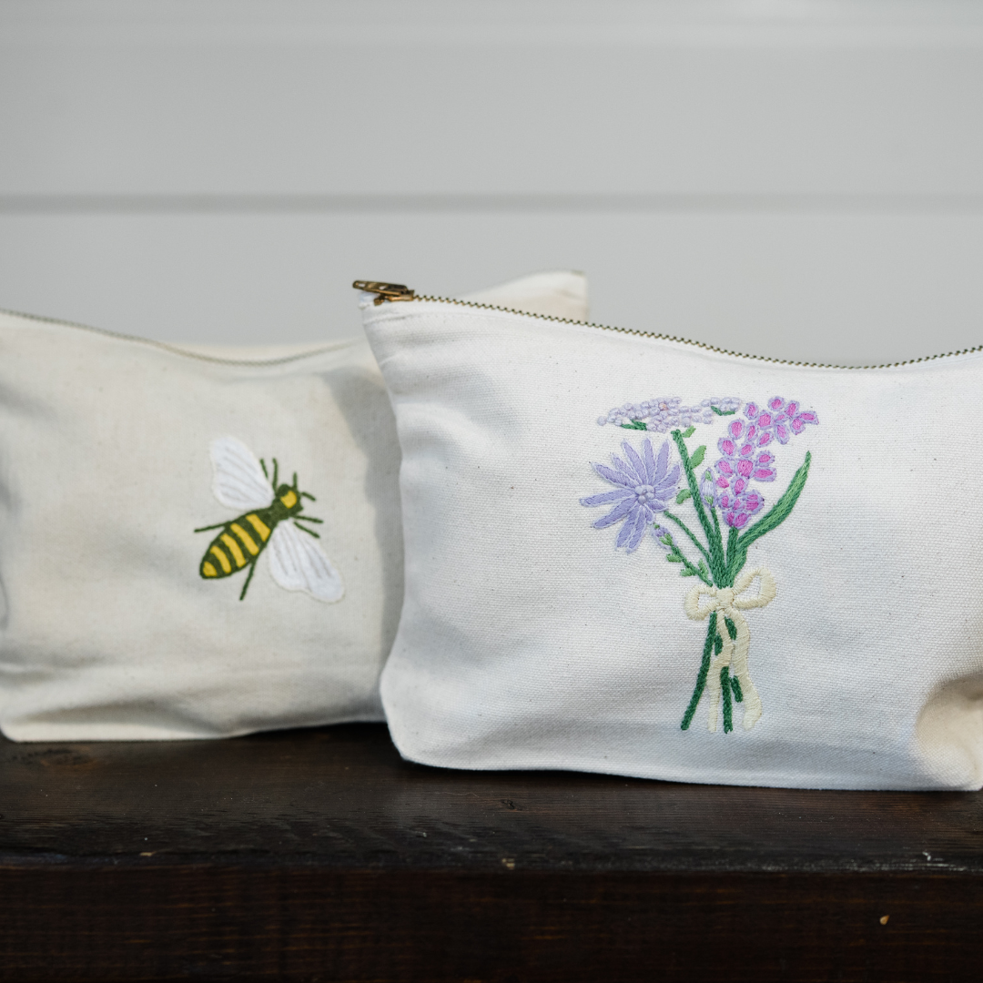NEW! Embroidered Canvas Zipper Pouch