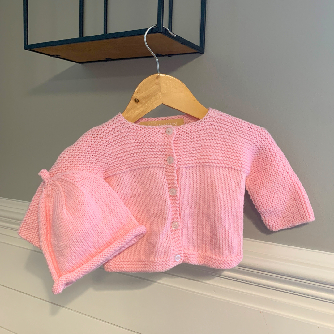 Hand-Knit Baby Sweater in Pink