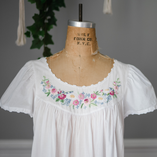 Cap Sleeve Garland Nightgown - Pink Rosebud