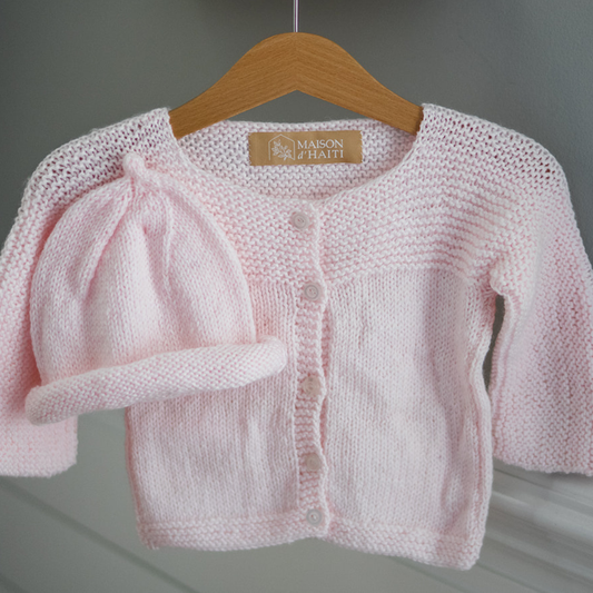 Hand-Knit Baby Sweater in Baby Pink