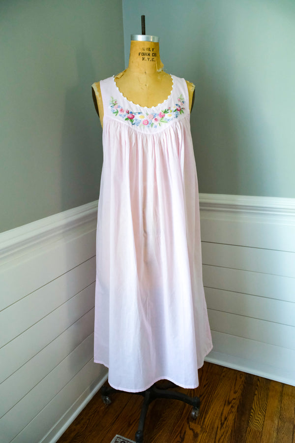 Rosebud Nightgown - Pink on Pink Cotton